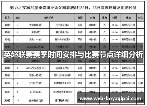 英超联赛赛季时间安排与比赛节点详细分析